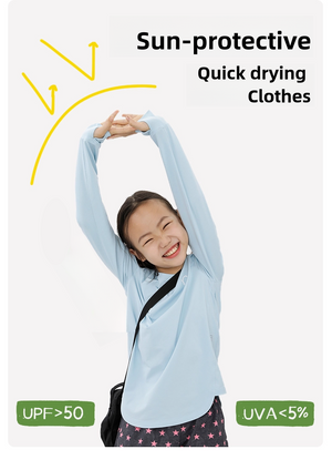 (Now $3 gift coupon at cart!) "Little Sponge" Curved Hem Long Sleeve Sports Top, UV Protection and Quick-Dry  for Kids