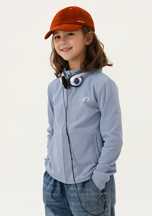 Kids Outdoor Stand Collar Fleece Warm Sportive Zip Jacket for boys and girls