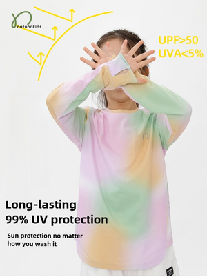 (Now $3 gift coupon at cart!) "Little Sponge" Curved Hem Long Sleeve Sports Top, UV Protection and Quick-Dry  for Kids